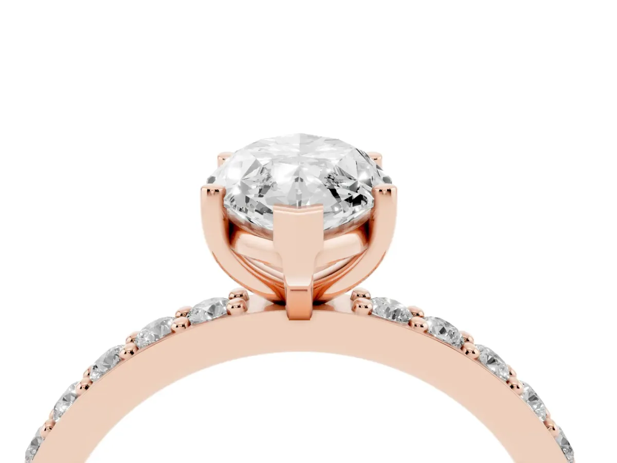 Marquise Cut Cut Diamond Solitaire with Pave Band and Four-Prong Setting Rose gold