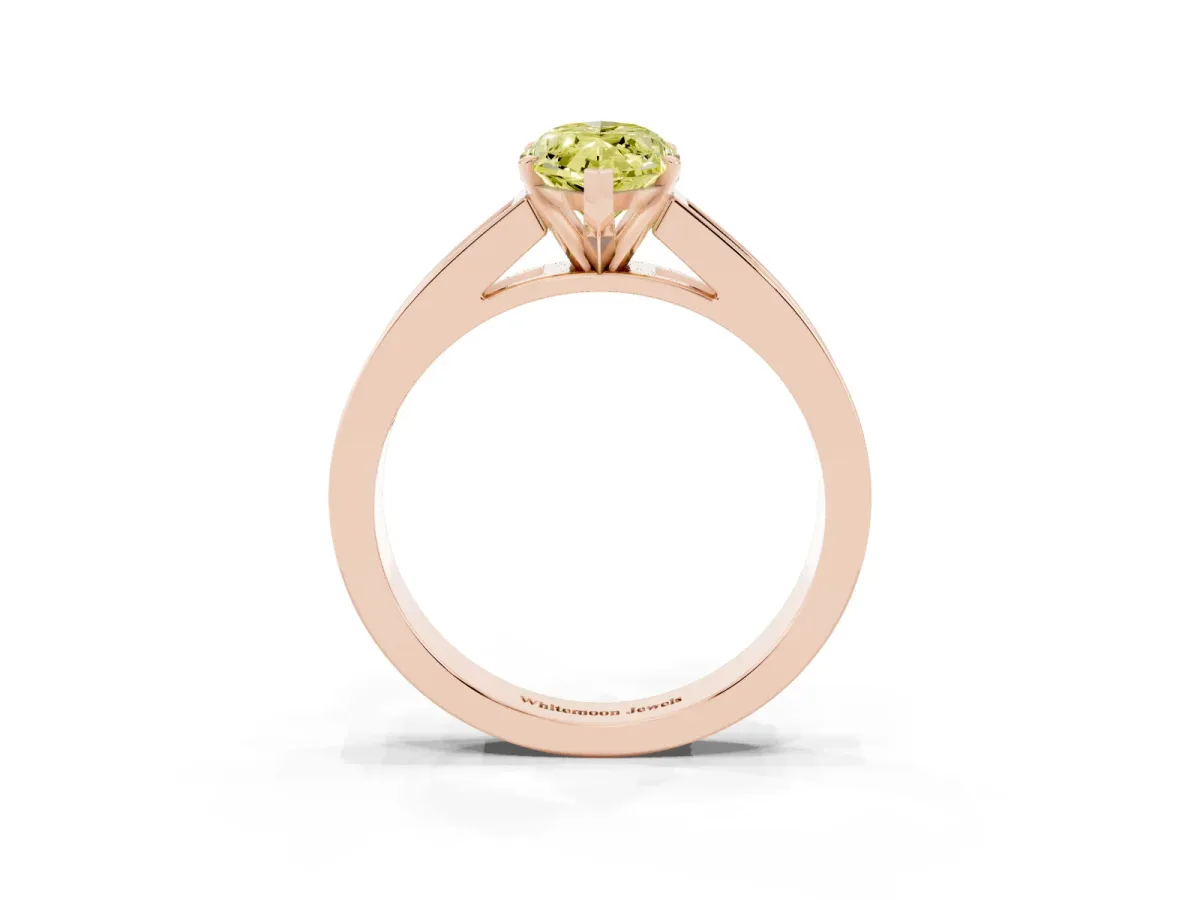 Fancy Yellow Marquise Cut Solitaire Diamond Ring with Channel-Set Band and Four-Prong Setting Rose gold