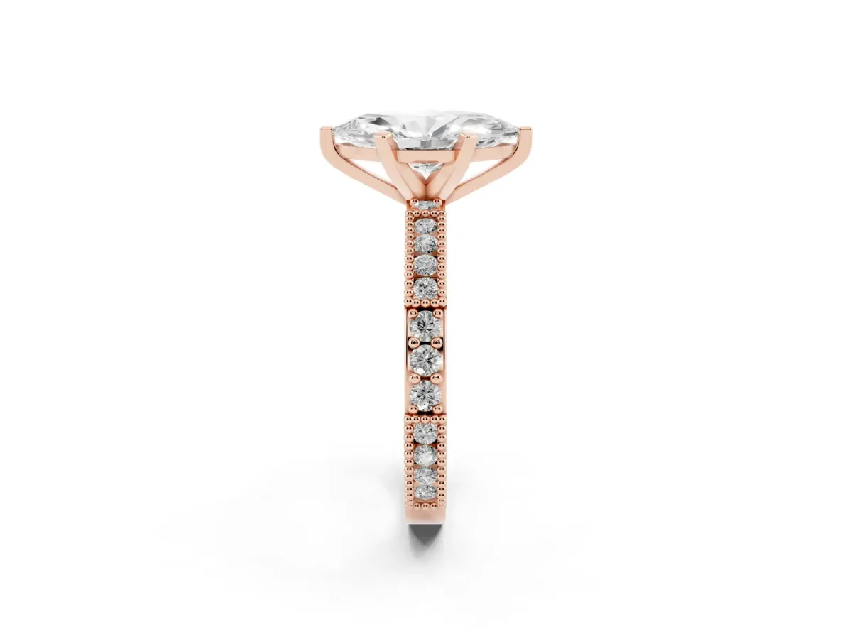Marquise Cut Solitaire with Pavé Band and Four-Prong Setting Rose gold