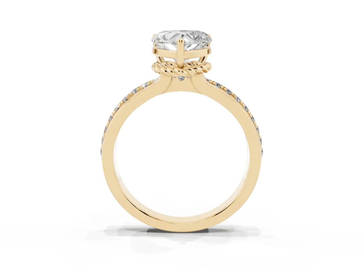 Heart Cut Solitaire Diamond Ring with Channel Set Band and Six-Prong Setting Yellow gold