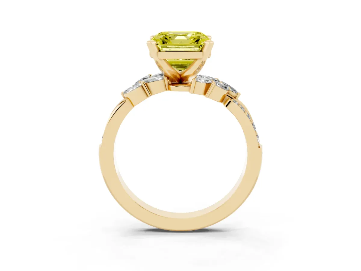 Fancy Yellow Asscher Cut Solitaire Marquise Twist Band with Six-Prong Setting Yellow gold