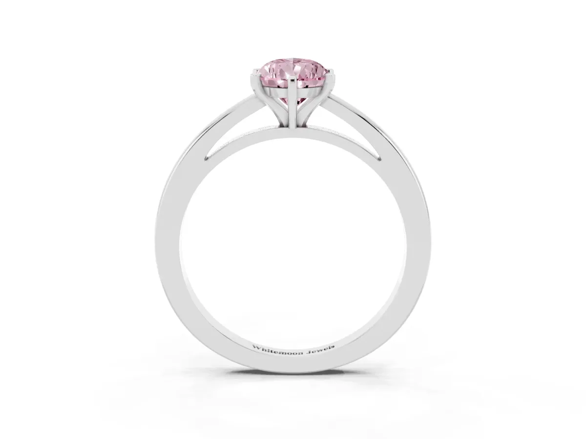 Fancy Pink Pear Cut Solitaire Diamond Engagement Ring with Four-Prong Setting on a Classic Band Platinum
