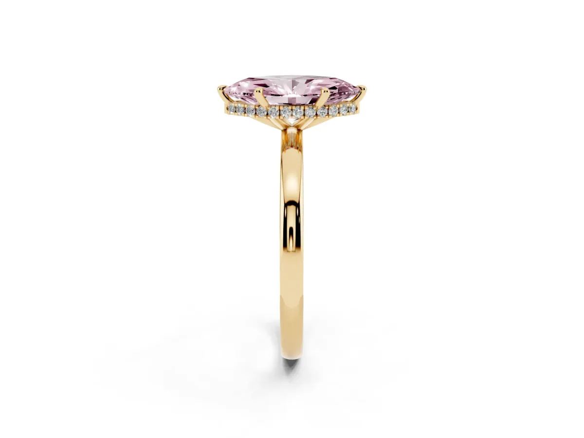 Fancy Pink Marquise Cut Solitaire Engagement Ring with Cathedral Band and Four-Prong Setting Yellow gold