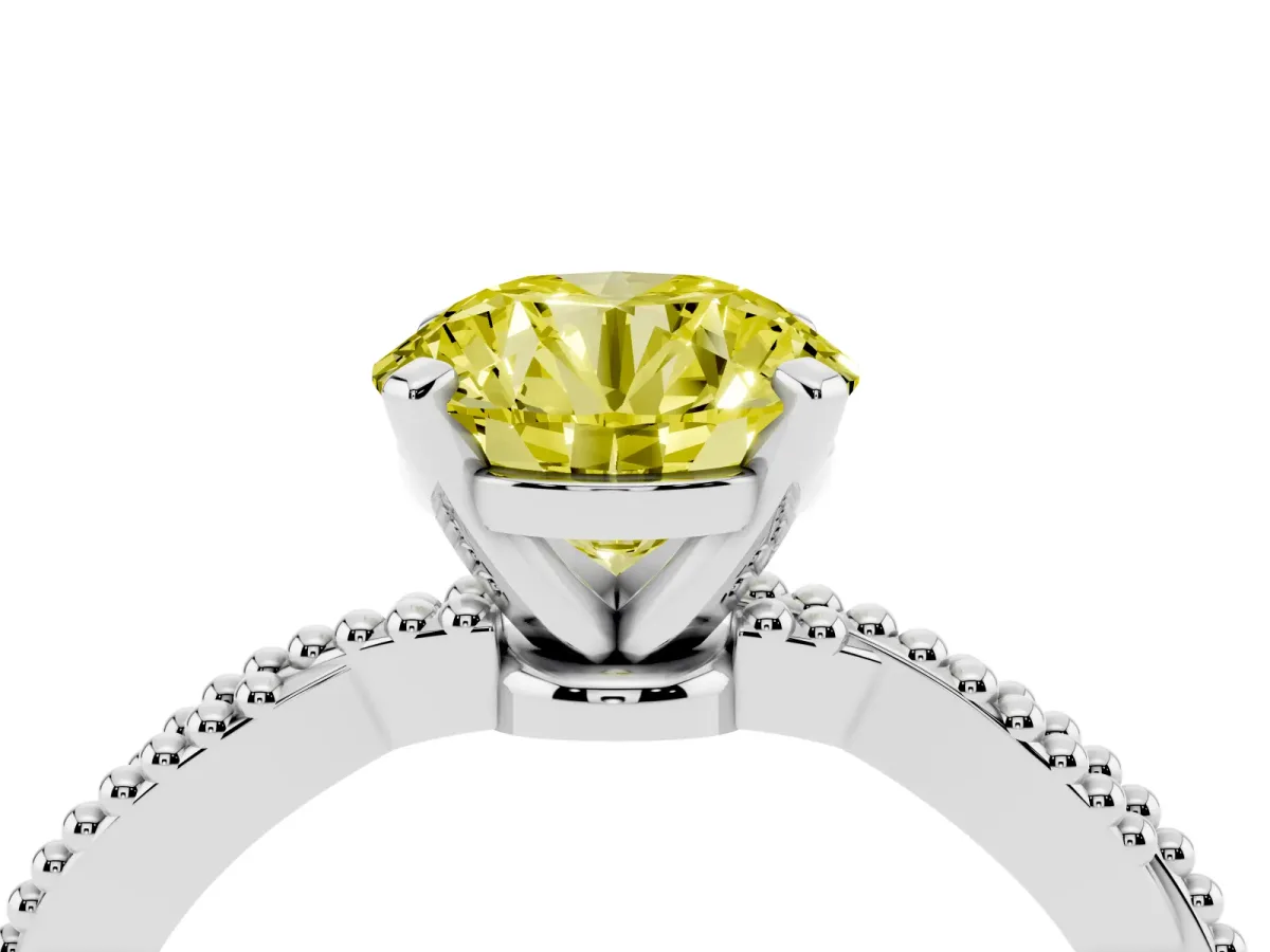 Fancy Yellow Round Cut Solitaire Twisted Band with Bead Prong Setting Platinum