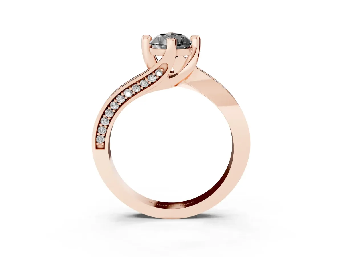 Fancy Black Pear Cut Solitaire Diamond Twist Band with Pavé Setting and Four-Prong Setting Rose gold