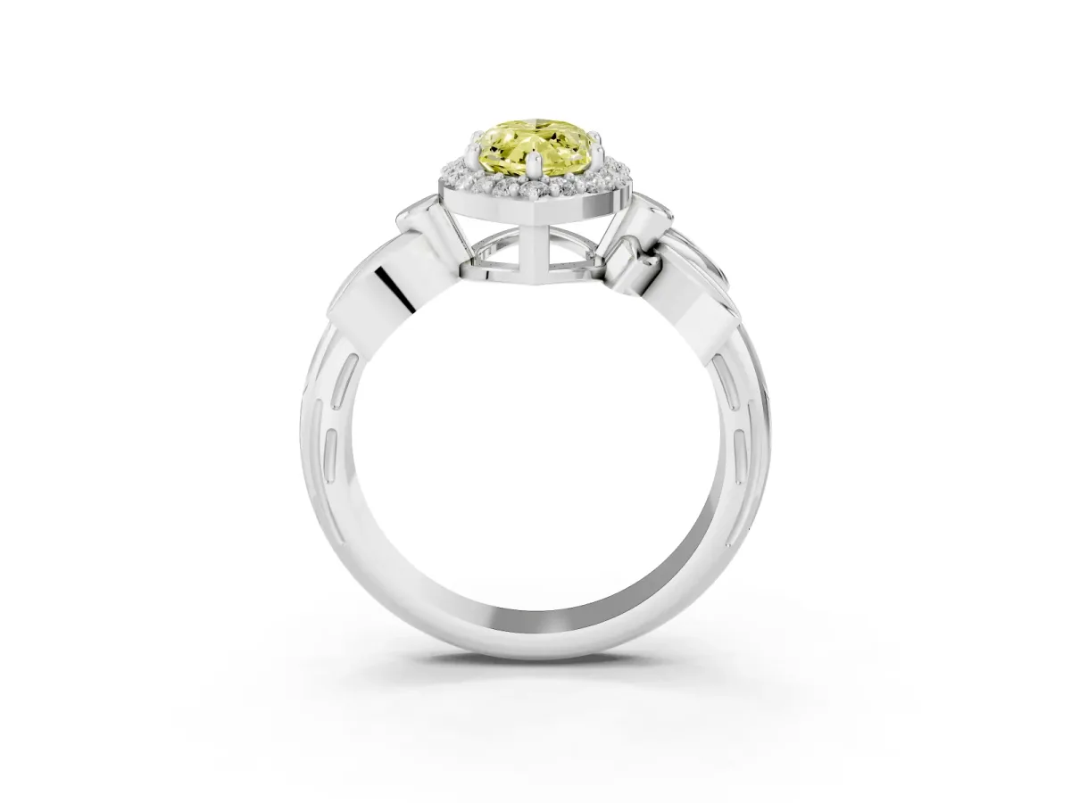 Fancy Yellow Marquise Cut Halo Diamond Floral Band with Four-Prong Setting Platinum