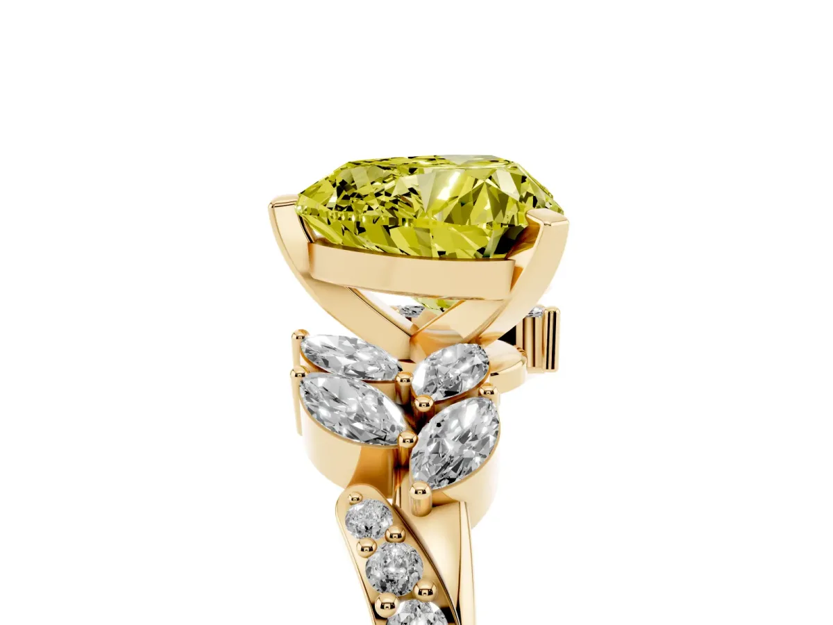 Fancy Yellow Heart Cut Solitaire Marquise Twist Band with Six-Prong Setting Yellow gold