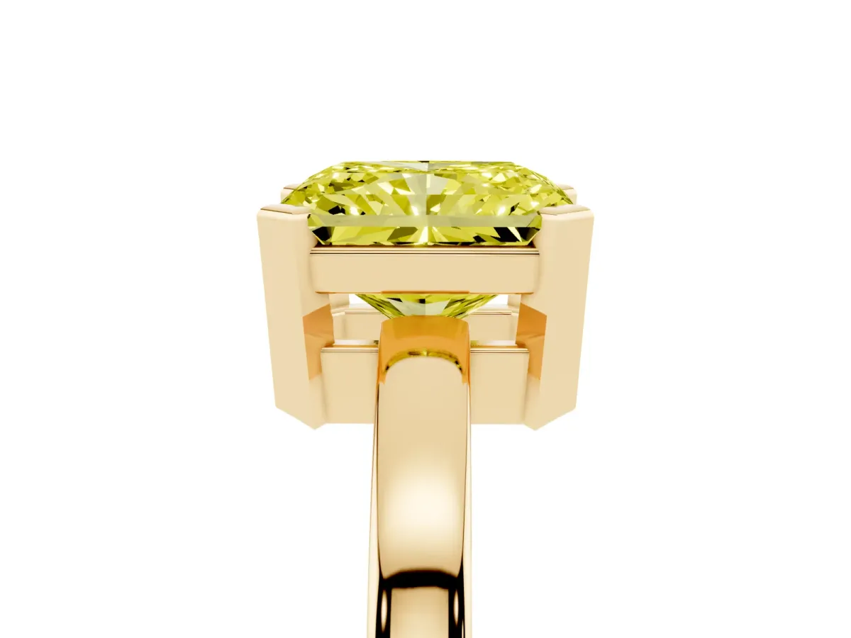 Fancy Yellow Radiant Cut Cut Solitaire Ring with Four-Prong Setting and Classic Band Yellow gold