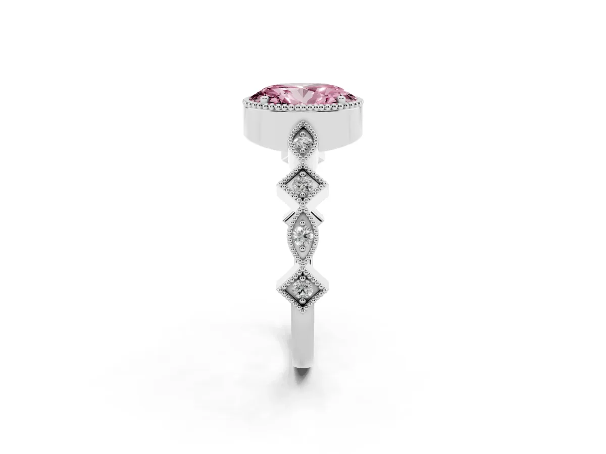 Fancy Pink Oval Cut Milgrain Marquise Diamond Twist Band Ring Silver