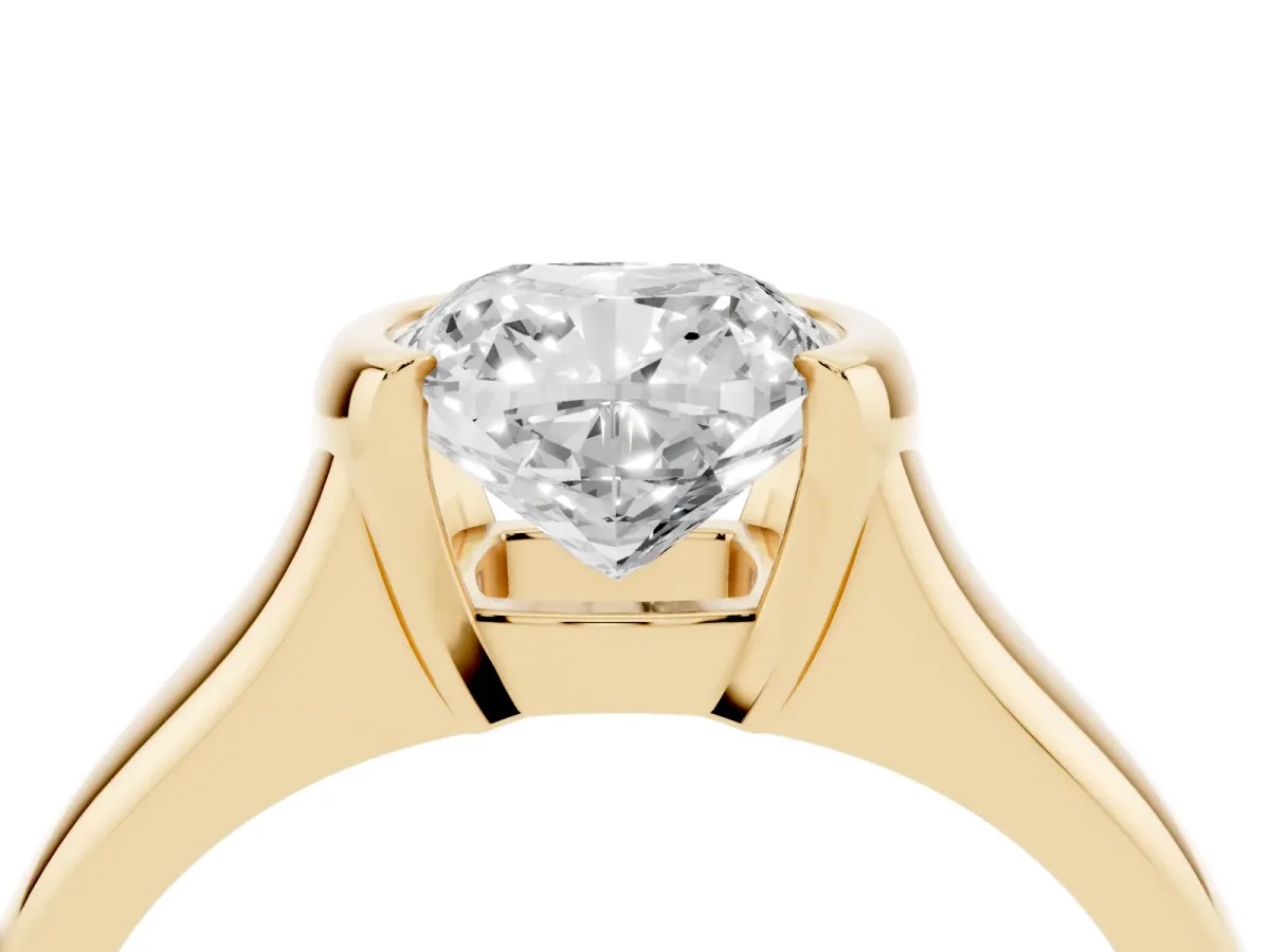 Cushion Cut Solitaire Tension Set Diamond Ring with Split Shank Band Yellow gold