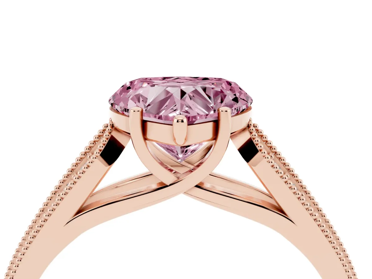 Fancy Pink Heart Cut Cut Pave Split Shank Engagement Ring with Four-Prong Setting Rose gold
