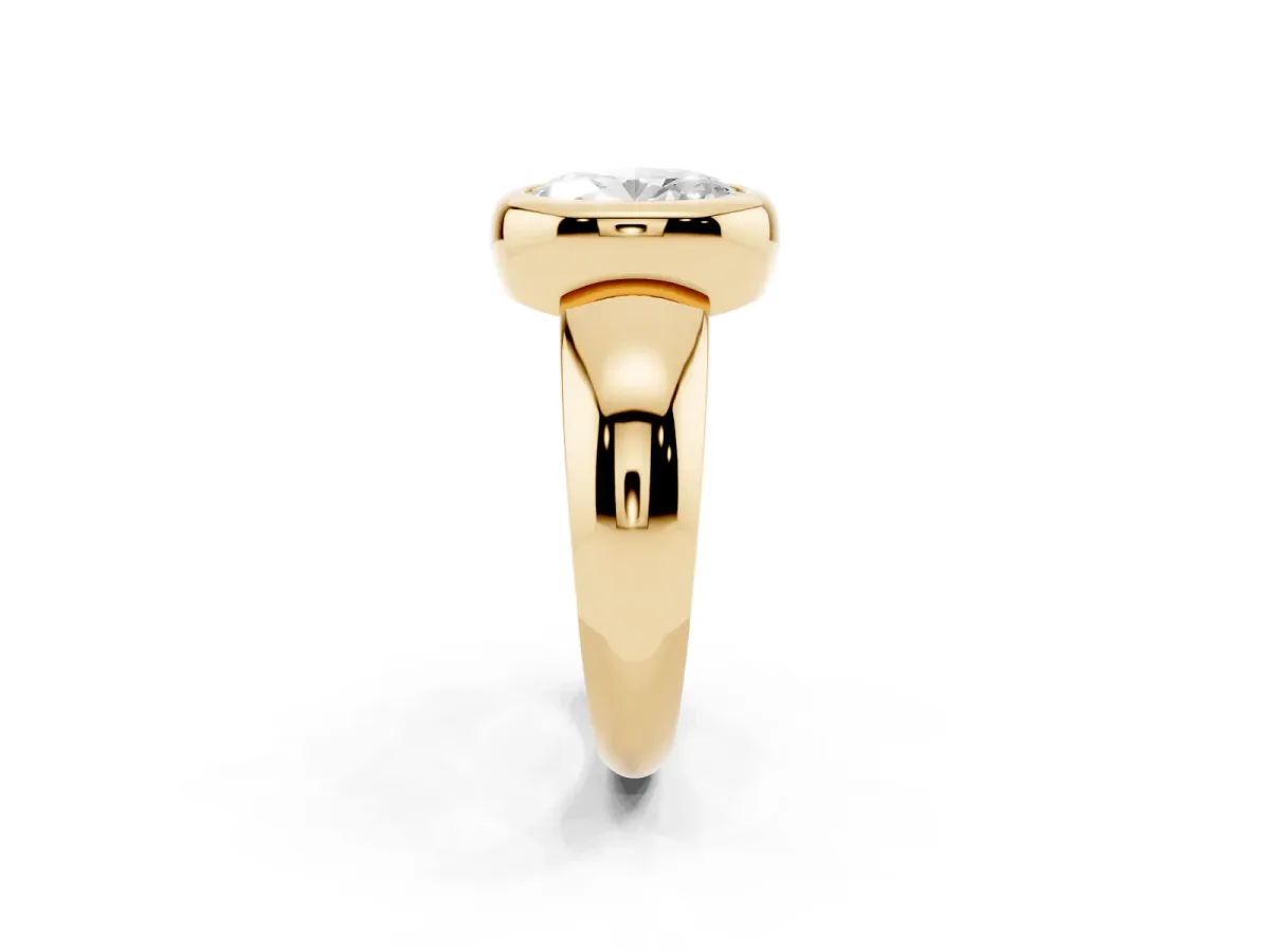 Bezel Set Oval Cut Solitaire Ring with Wide Band Yellow gold