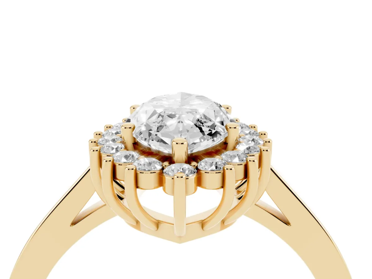 Marquise Cut Cut Diamond Halo Ring with Round Brilliant Halo and Solitaire Band Yellow gold