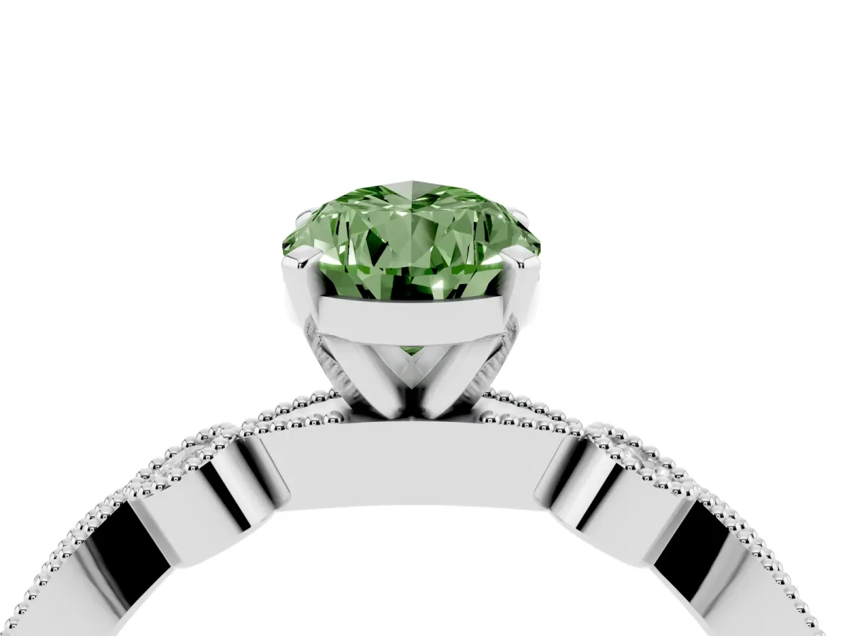 Fancy Green Pear Cut Milgrain Bezel Diamond Engagement Ring with Solitaire Prong Setting Silver