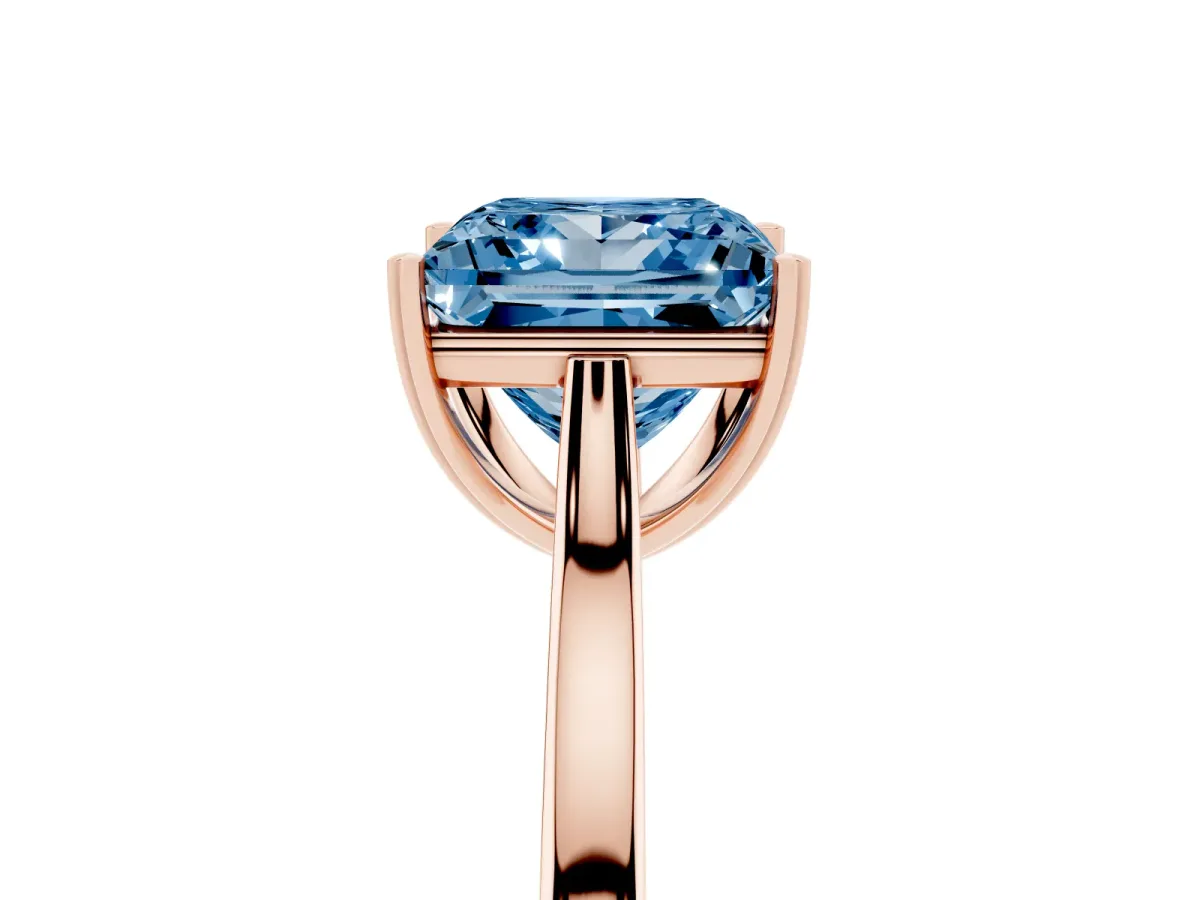 Fancy Blue Princess Cut Solitaire Heart Prong Engagement Ring with Tapered Band Rose gold