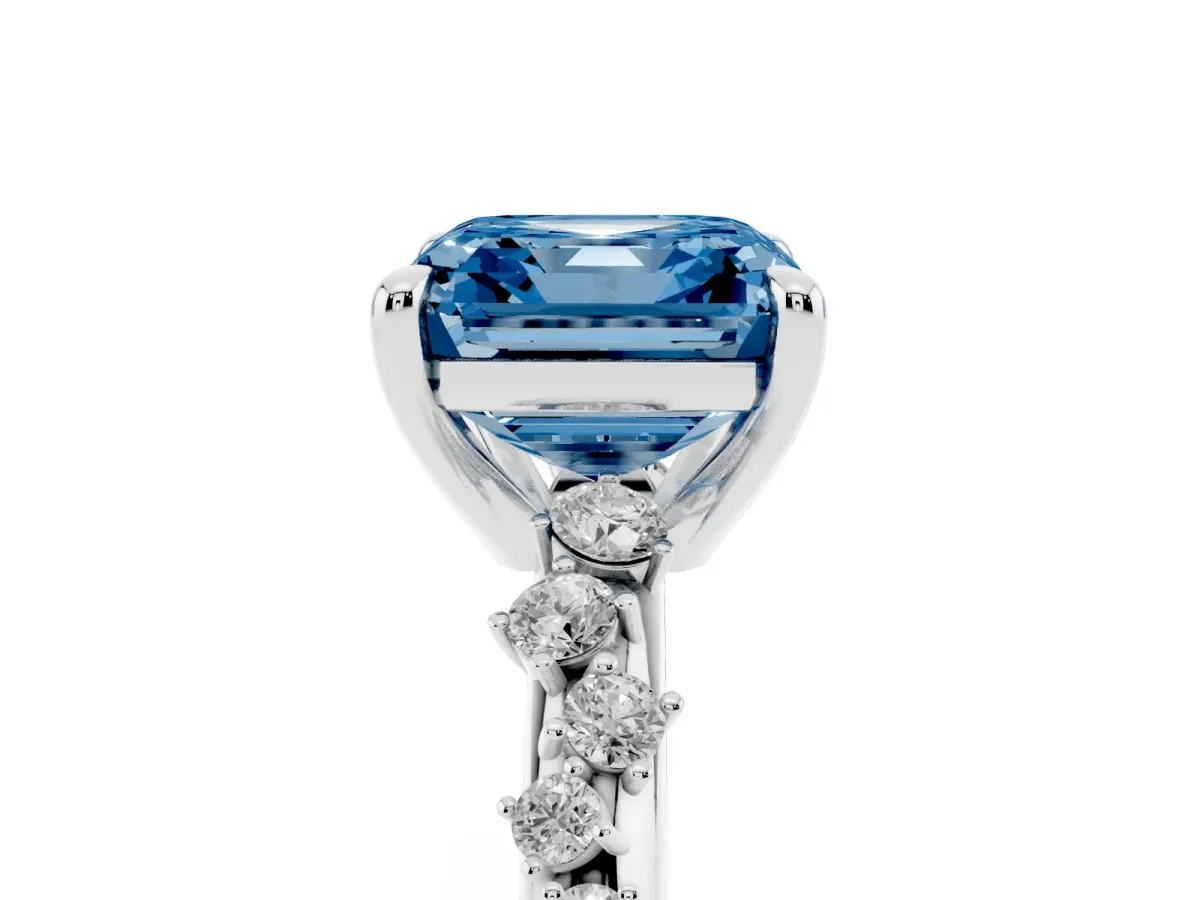 Fancy Blue Asscher Cut Cut Diamond Vine Band with Four-Prong Setting Silver