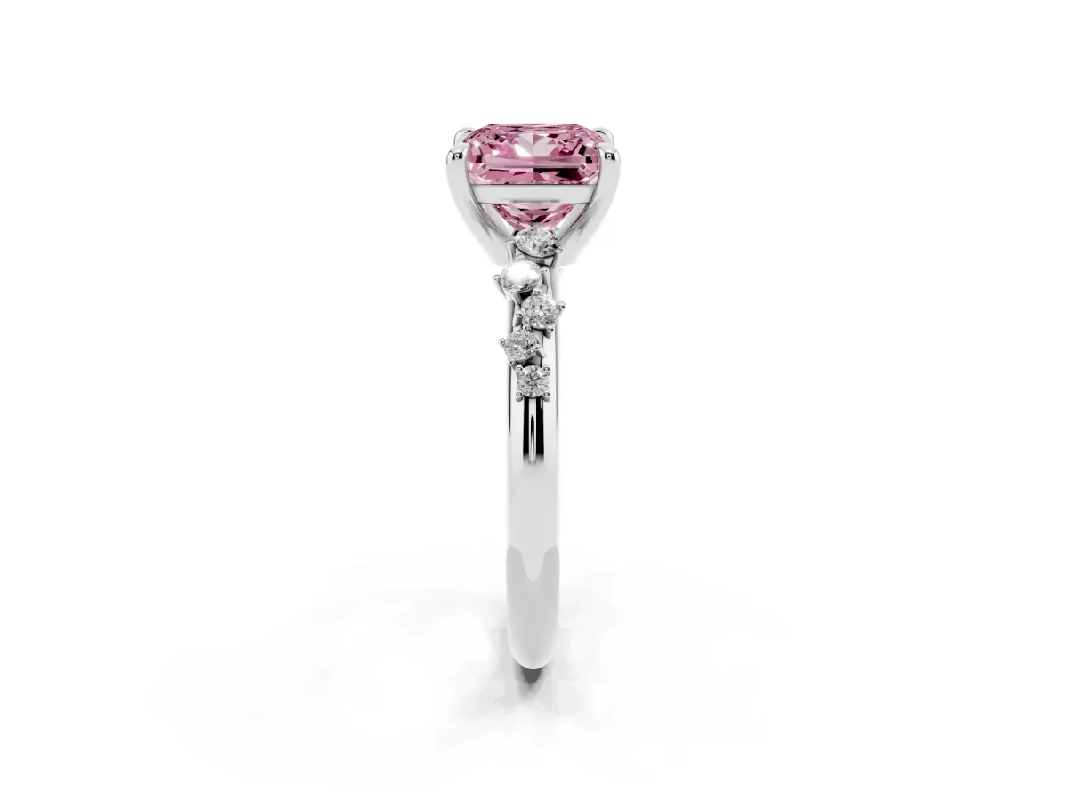 Fancy Pink Princess Cut Cut Diamond Vine Band with Four-Prong Setting Silver