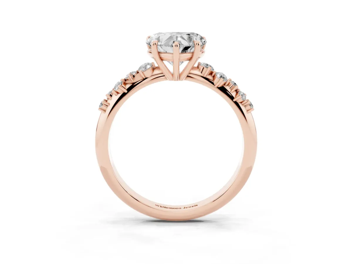 Heart Cut Diamond Cluster Side Stone Solitaire Ring with Prong Setting Rose gold