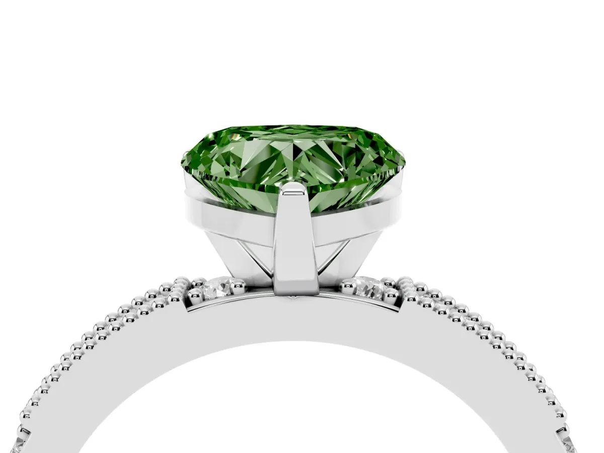 Fancy Green Heart Cut Solitaire with Pavé Band and Four-Prong Setting Silver