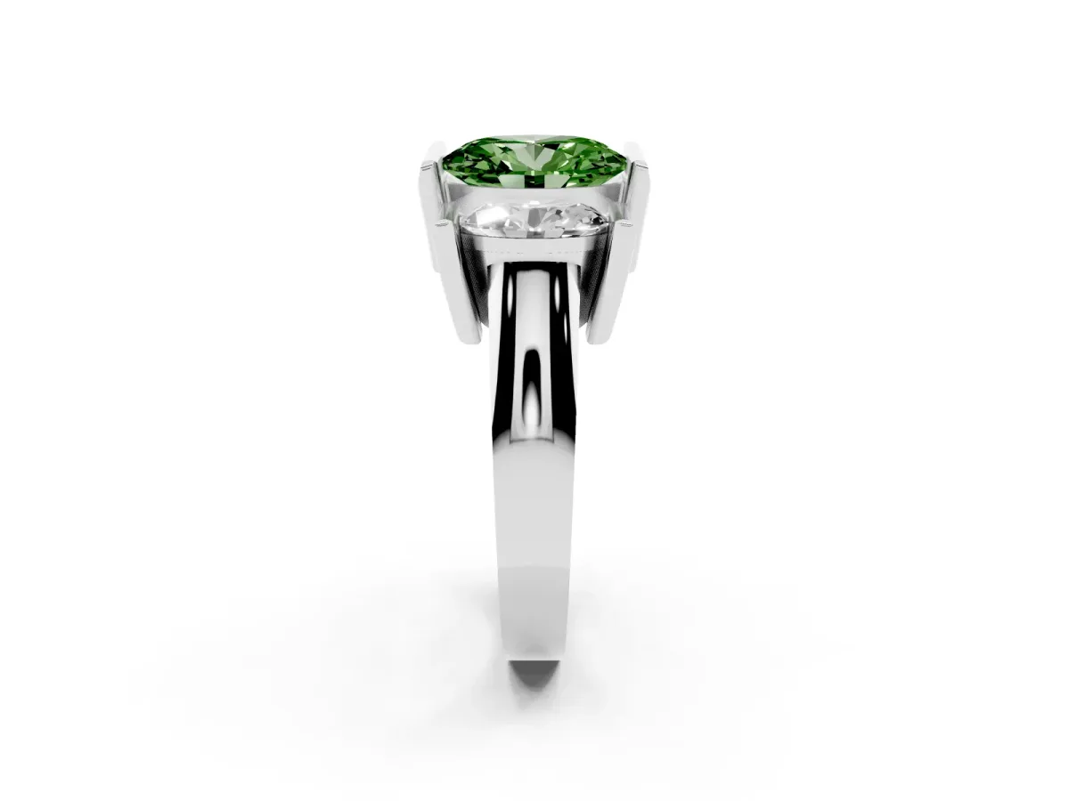 Fancy Green Three Stone Oval Cut Cut Channel Set Diamond Ring White gold