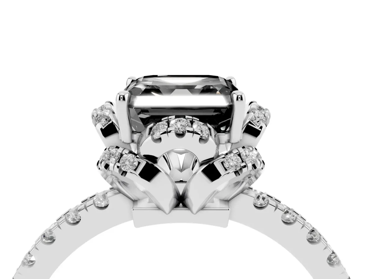 Fancy Black Asscher Cut Diamond Halo Pave Band with Four-Prong Setting Silver