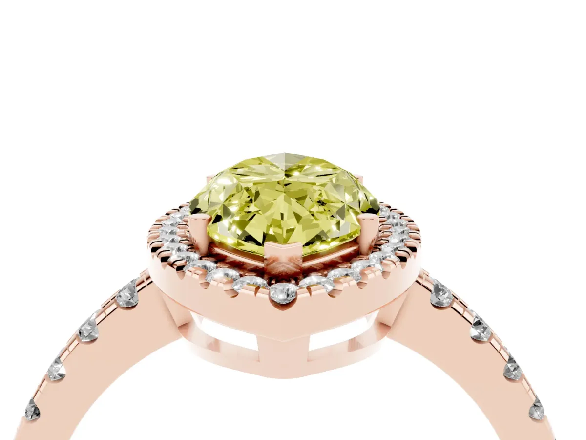 Fancy Yellow Marquise Cut Diamond Halo Ring with Pavé Band and Four-Prong Setting Rose gold