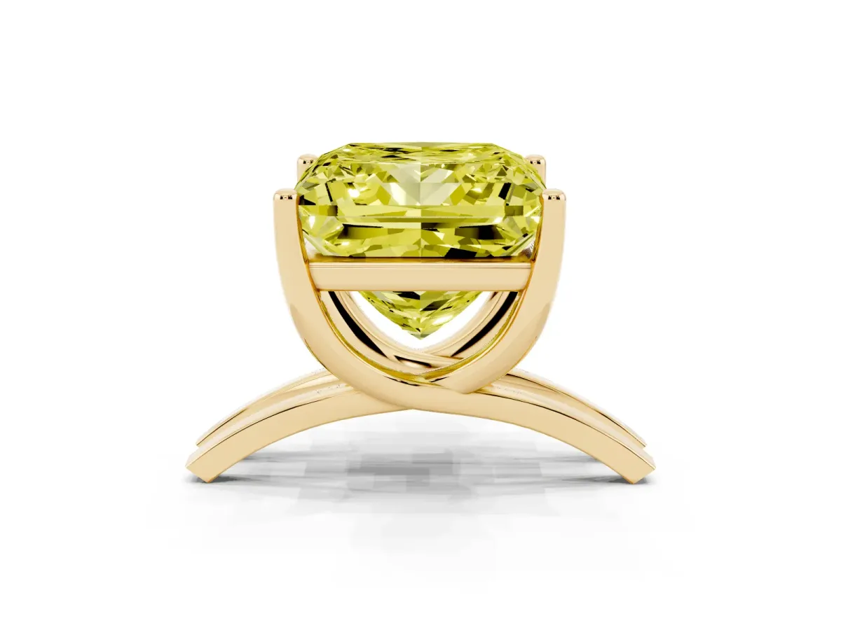 Fancy Yellow Princess Cut Cut Diamond Solitaire Engagement Ring with Tapered Plain Band and Four-Prong Setting Yellow gold