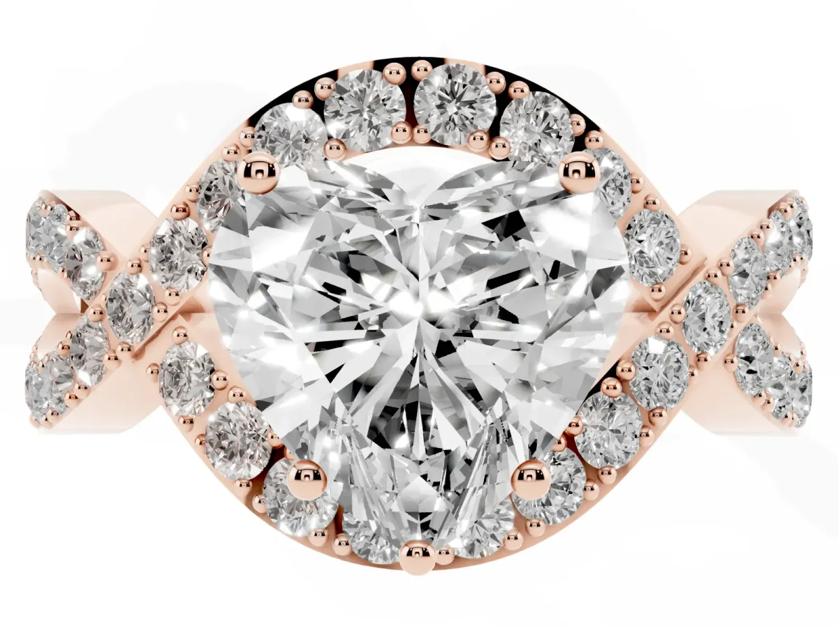 Heart Cut Solitaire Twist Band Pavé Diamond Engagement Ring Rose gold