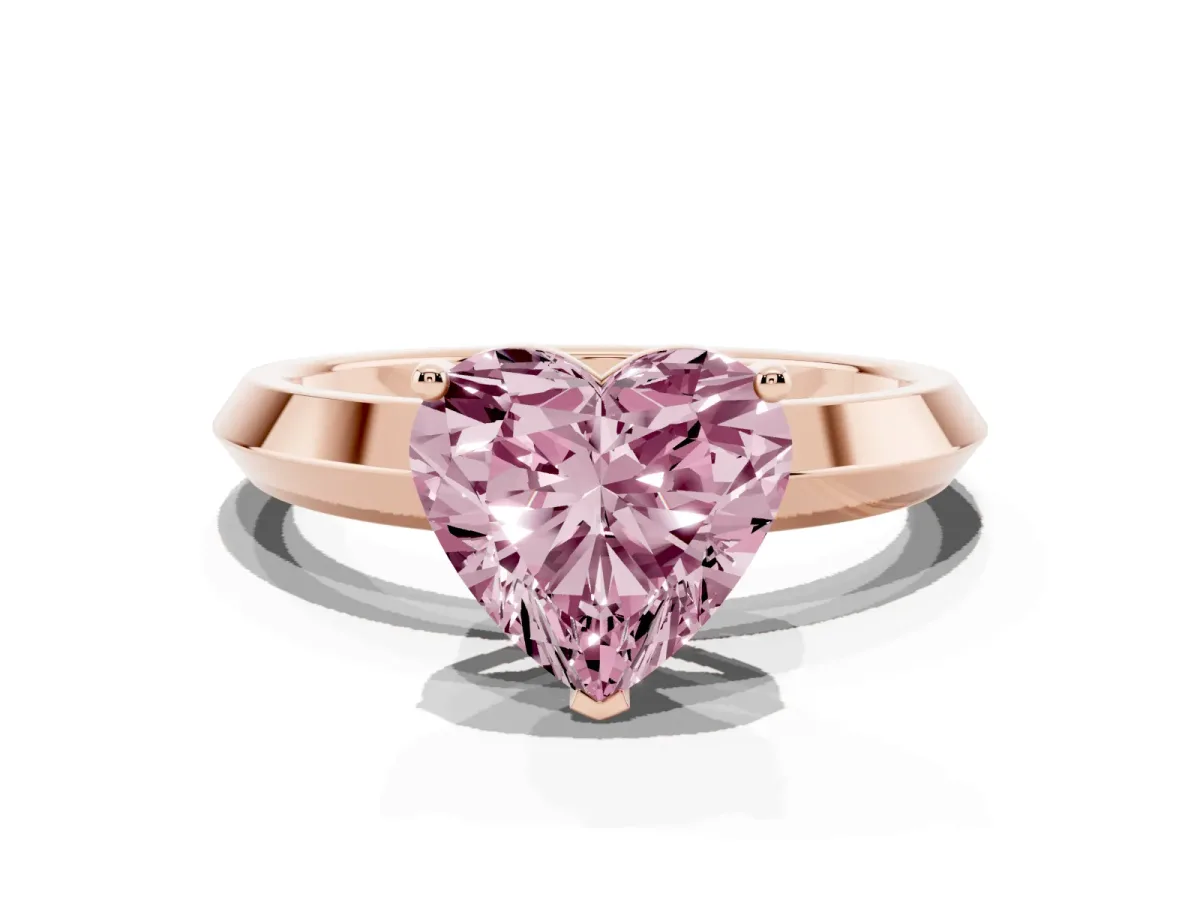 Fancy Pink Heart Cut Cut Solitaire Engagement Ring with Flat Band and Four-Prong Setting Rose gold