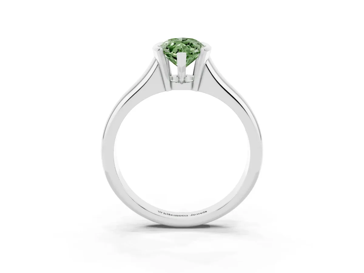 Fancy Green Marquise Cut Solitaire Tension Set Diamond Ring with Split Shank Band Platinum