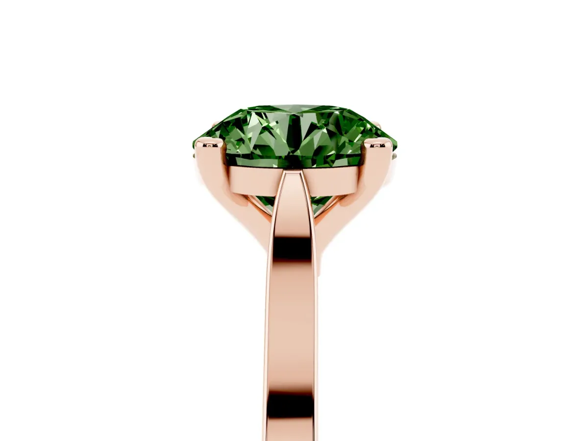 Fancy Green Round Cut Solitaire Diamond Ring with Four-Prong Setting and Tapered Band Rose gold