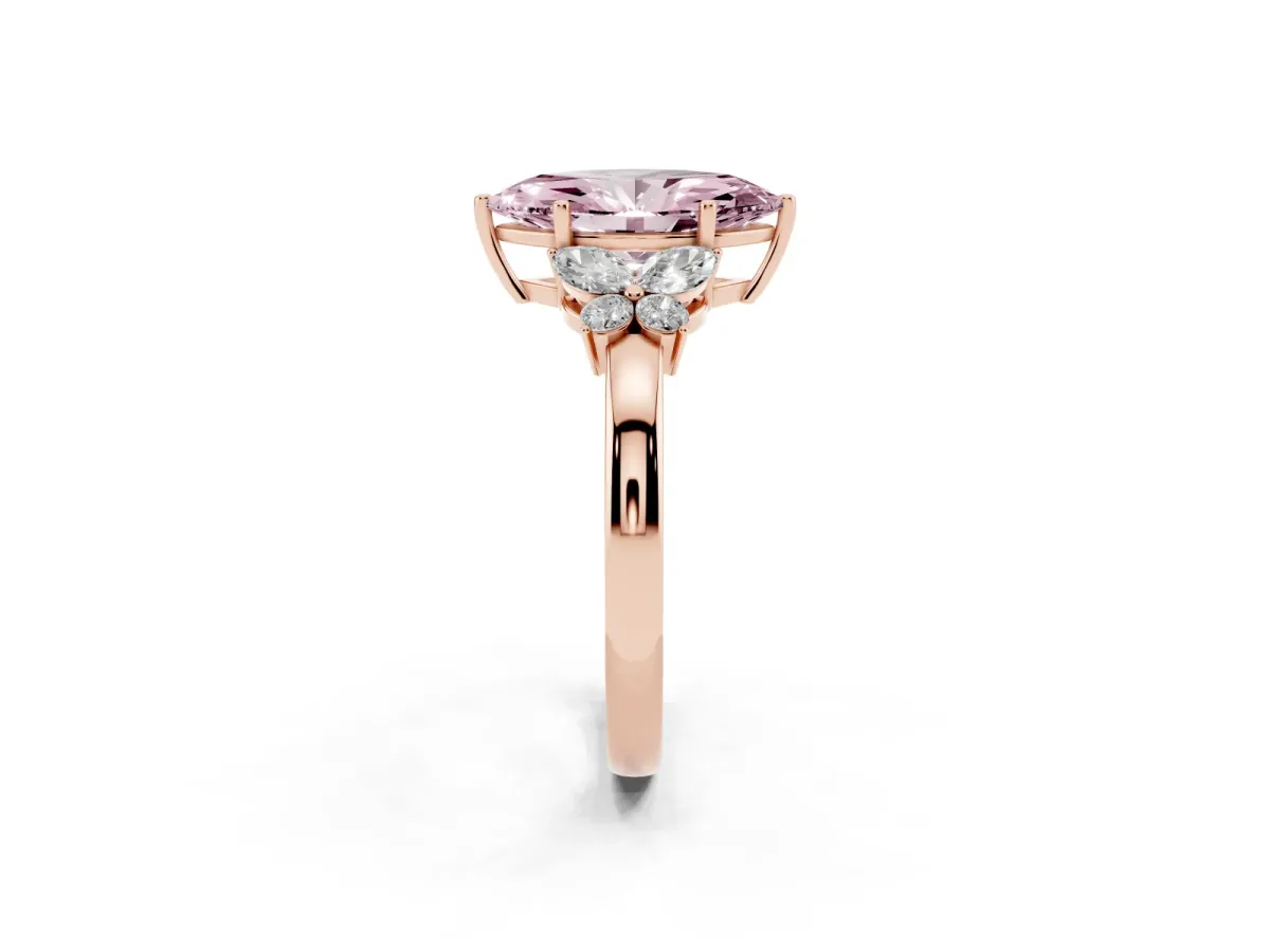 Fancy Pink Marquise Cut Cut Solitaire Floral Diamond Ring with Four-Prong Setting Rose gold