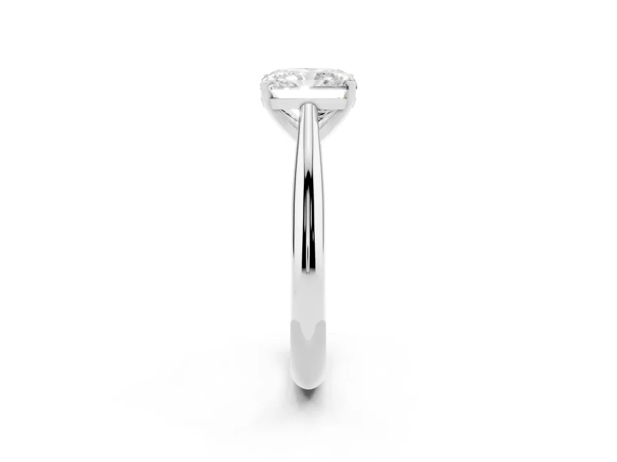 Radiant Cut Diamond Solitaire Engagement Ring with Cathedral Setting and Four-Prong Mount White gold
