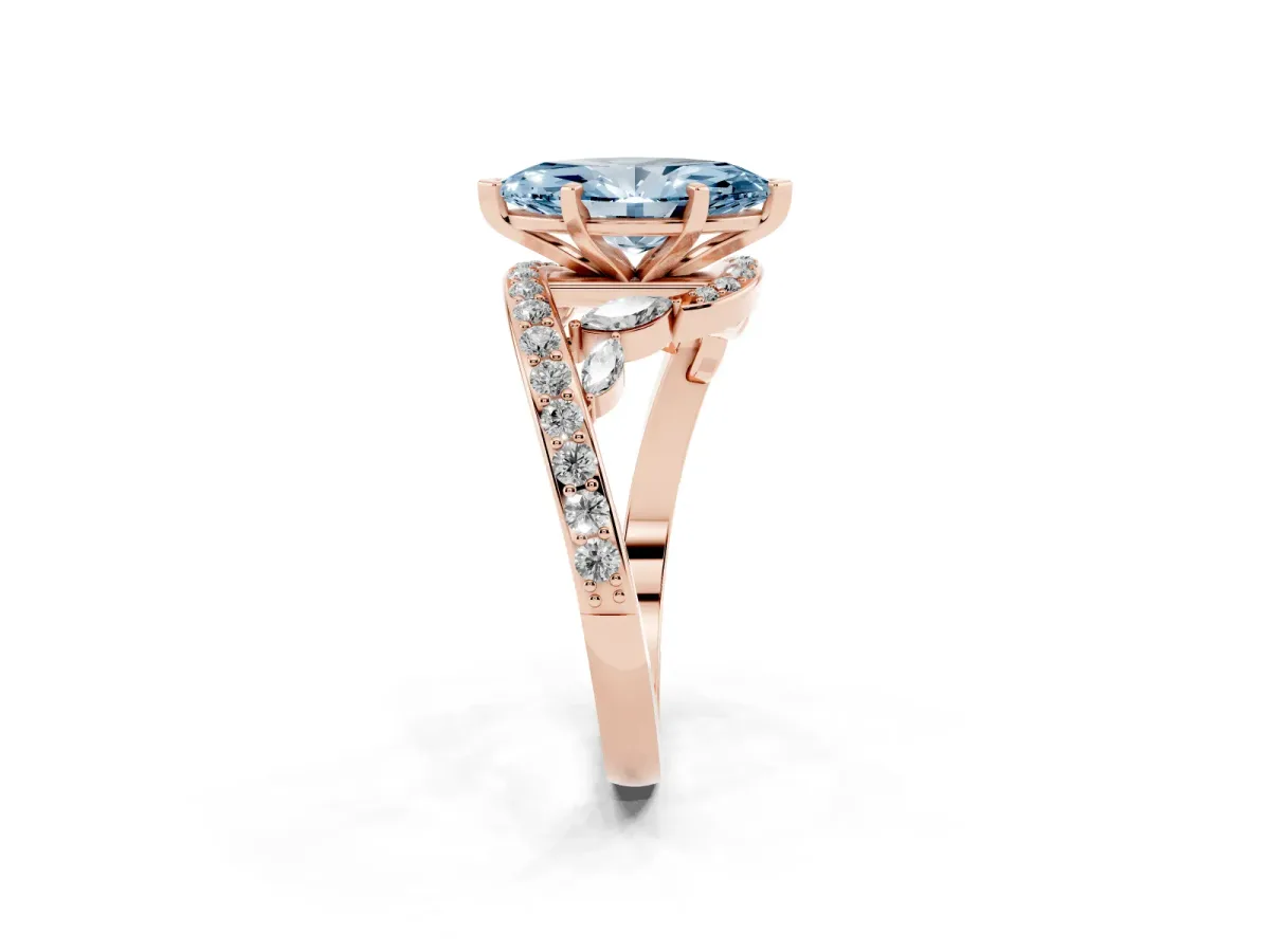 Fancy Blue Marquise Cut Solitaire with Pavé Twist Band and Four-Prong Setting Rose gold