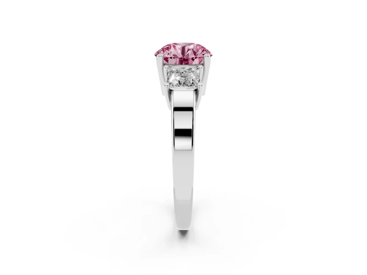 Fancy Pink Three-Stone Round Cut Cut Solitaire Ring with Prong Setting Platinum