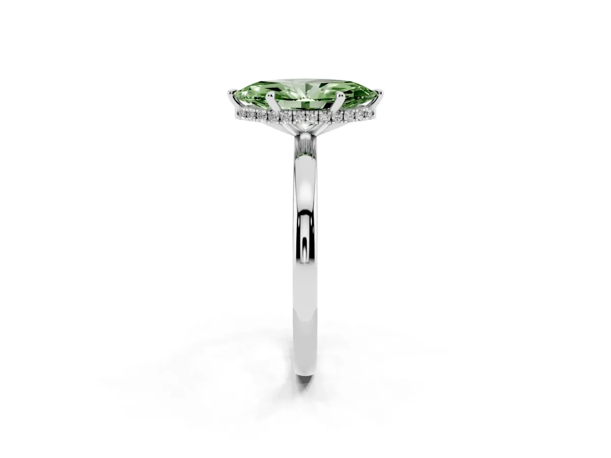 Fancy Green Marquise Cut Solitaire Engagement Ring with Cathedral Band and Four-Prong Setting Platinum