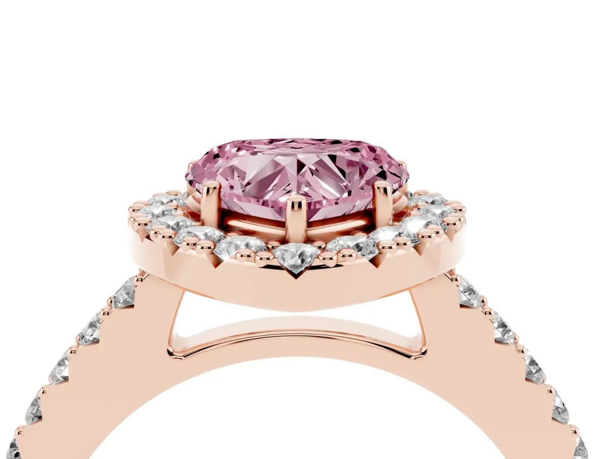 Fancy Pink Heart Cut Halo Diamond Pavé Solitaire Ring Rose gold