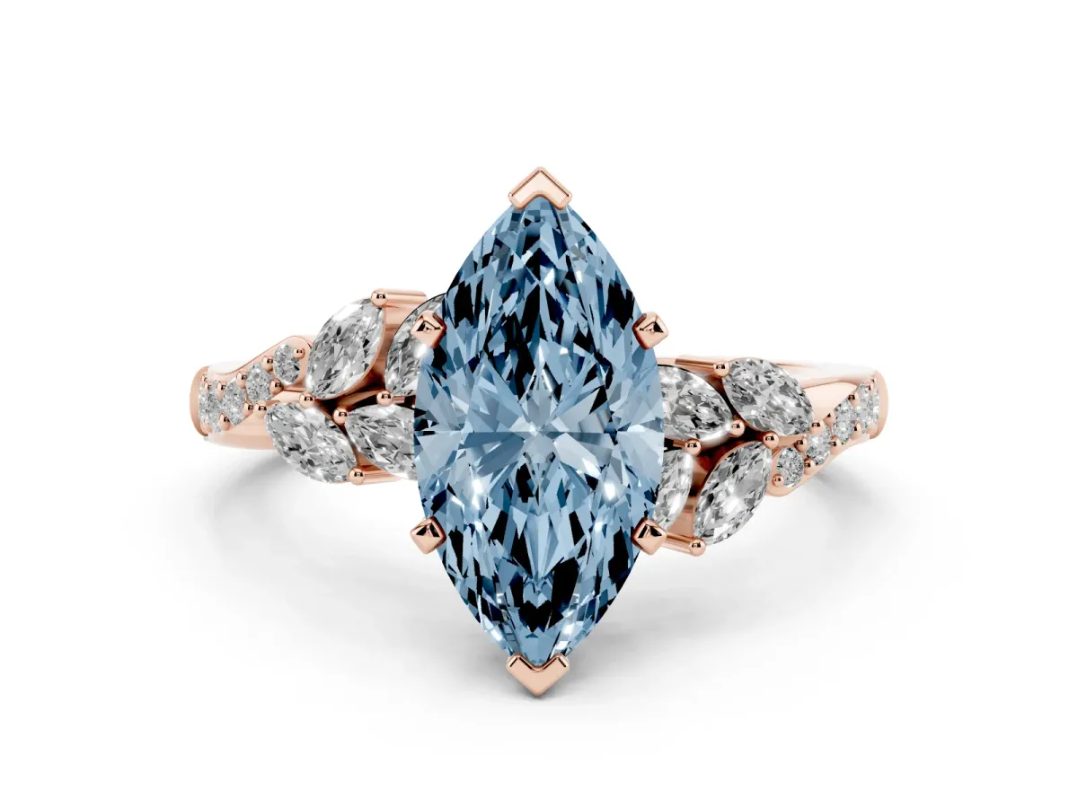 Fancy Blue Marquise Cut Solitaire Marquise Twist Band with Six-Prong Setting Rose gold