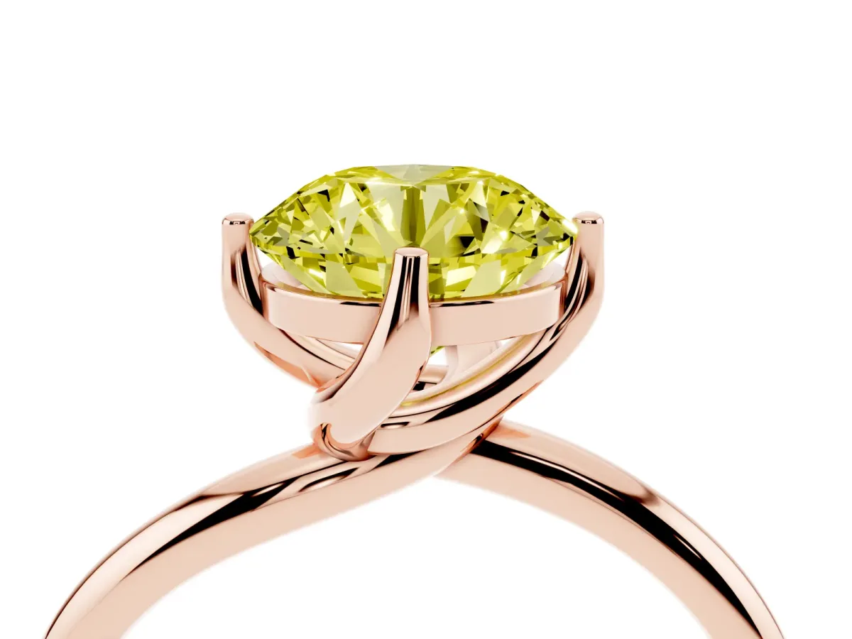Fancy Yellow Round Cut Diamond Solitaire Engagement Ring with Four-Prong Setting and Classic Band Rose gold