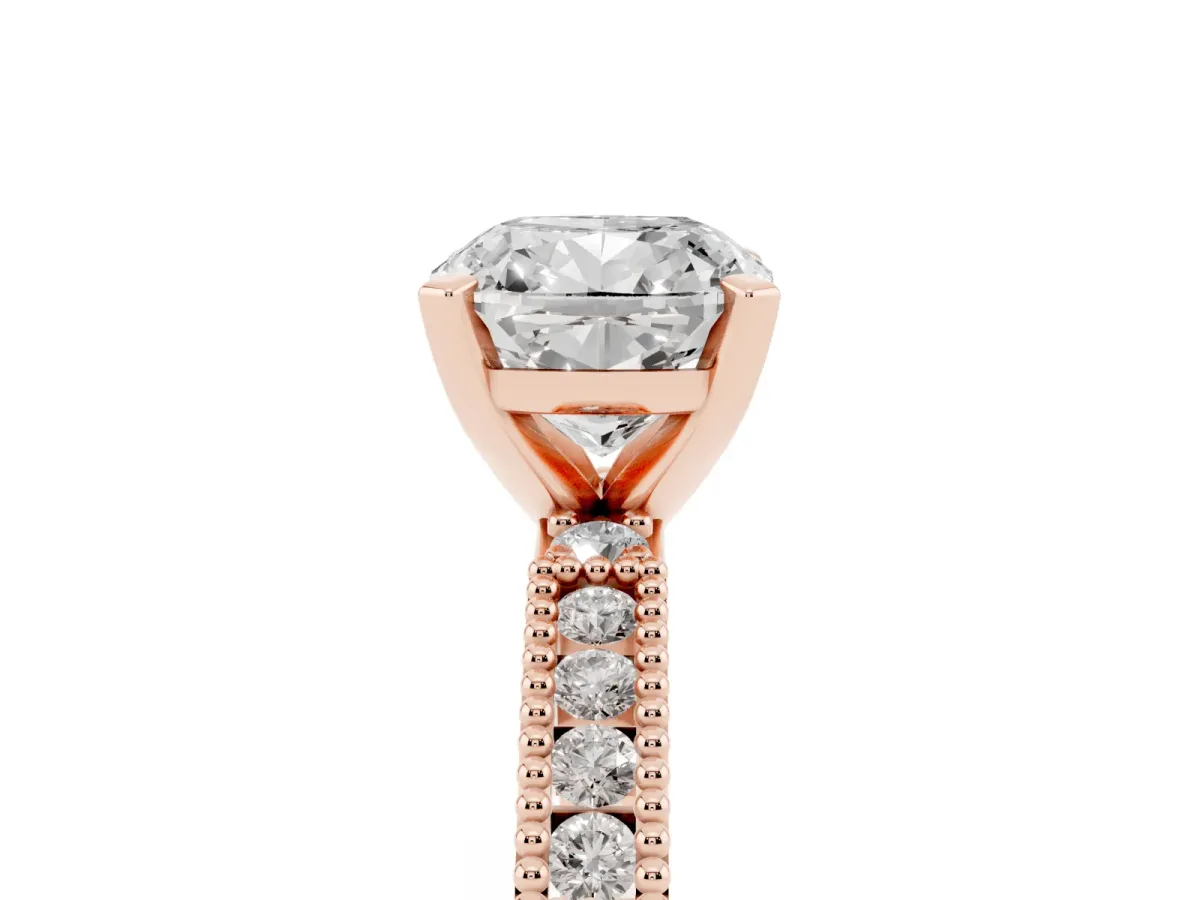 Cushion Cut Solitaire with Pavé Band and Four-Prong Setting Rose gold