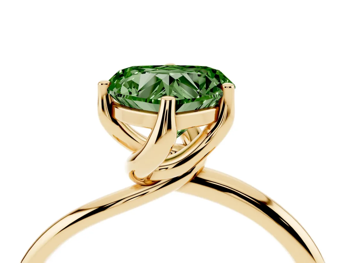 Fancy Green Heart Cut Diamond Solitaire Engagement Ring with Four-Prong Setting and Classic Band Yellow gold