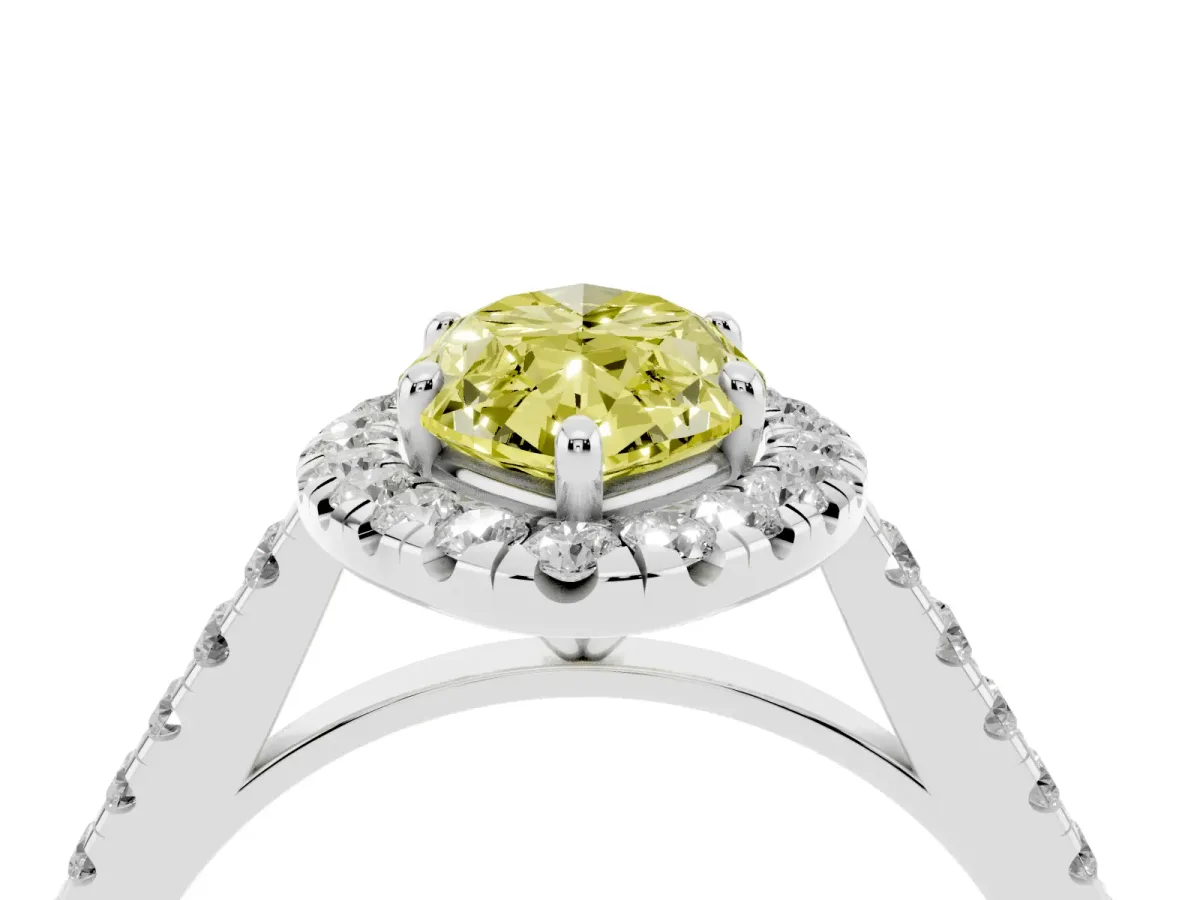 Fancy Yellow Marquise Cut Halo Pave Diamond Engagement Ring with Four-Prong Setting Silver