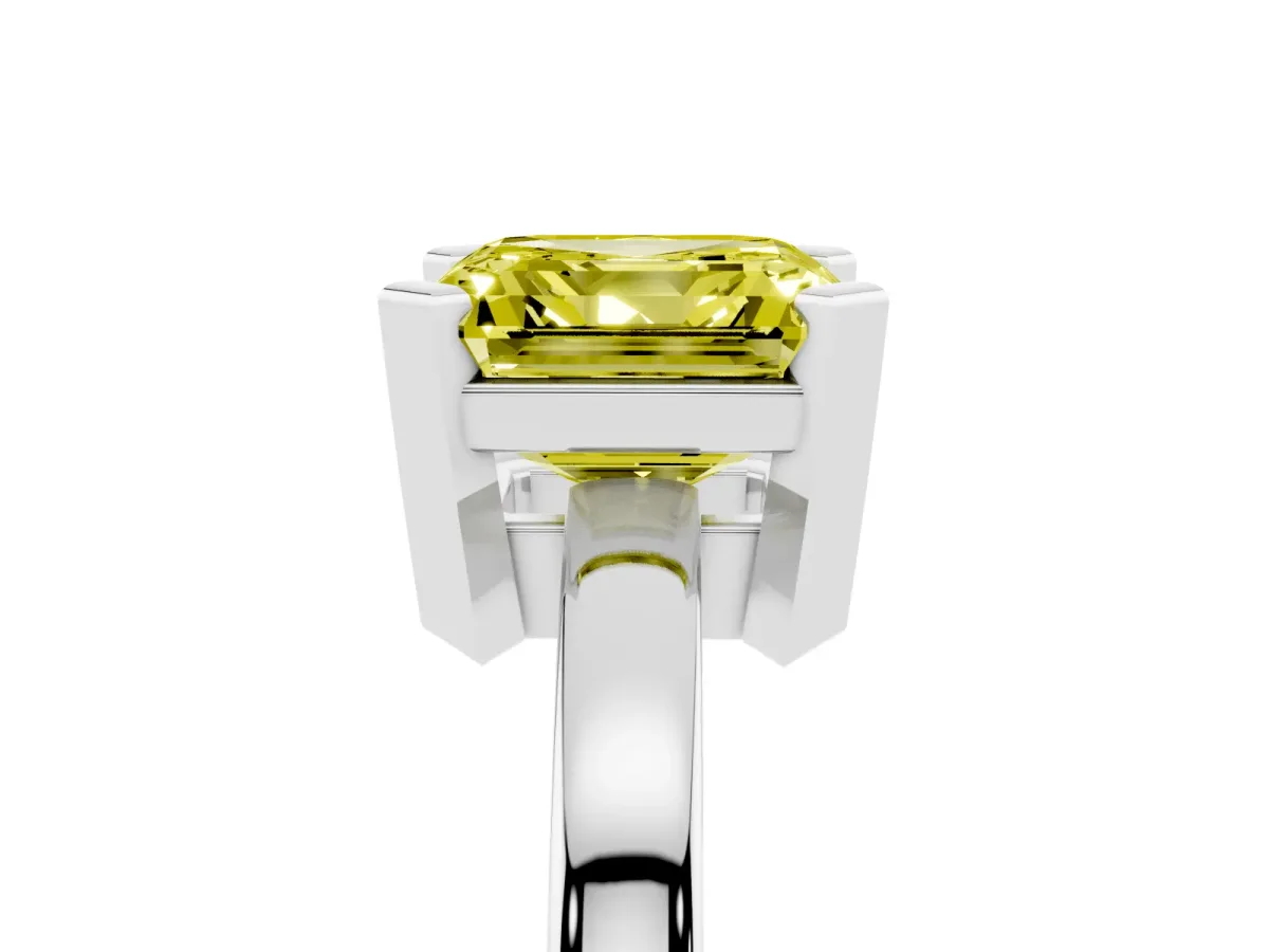 Fancy Yellow Asscher Cut Cut Solitaire Ring with Four-Prong Setting and Classic Band Silver