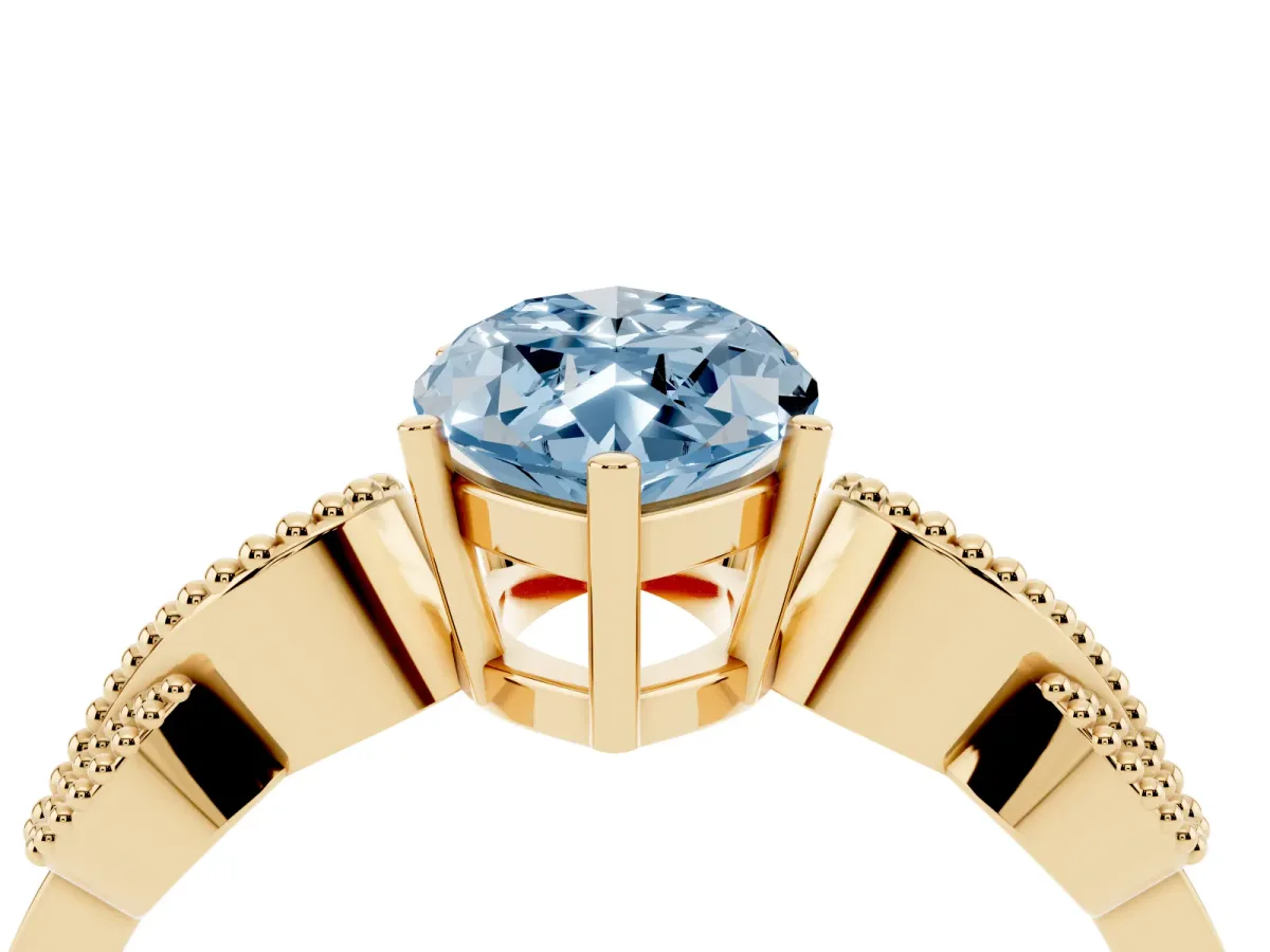 Fancy Blue Marquise Cut Solitaire Milgrain Leaf Band with Prong Setting Yellow gold