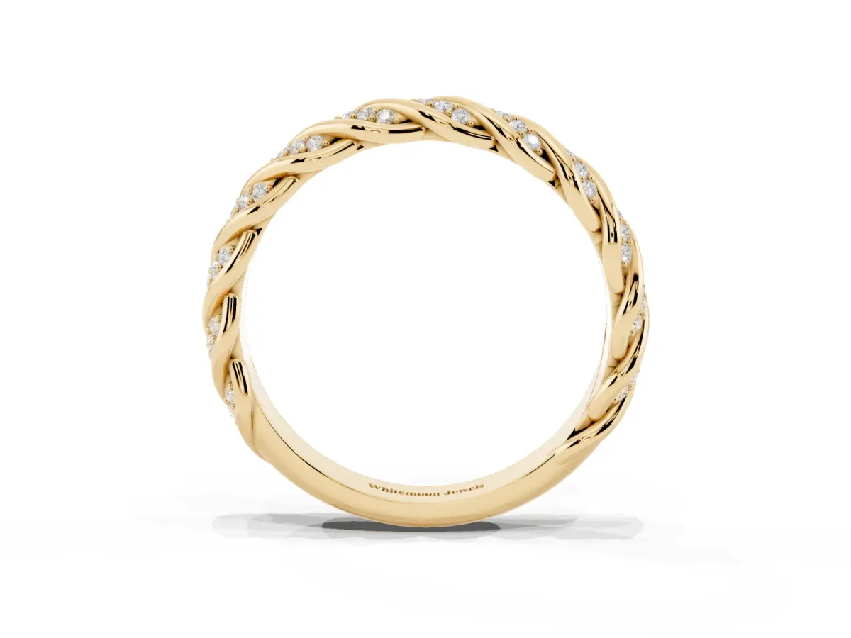 Twisted Pavé Round Diamond Eternity Band with Shared Prong Setting Yellow gold