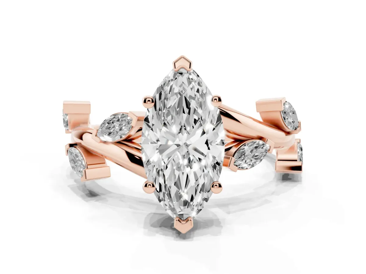 Marquise Cut Solitaire Twisted Band Marquise Accent Prong Setting Ring Rose gold