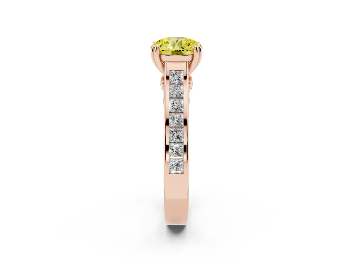 Fancy Yellow Round Cut Cut Channel Set Solitaire Engagement Ring with Prong Setting Rose gold