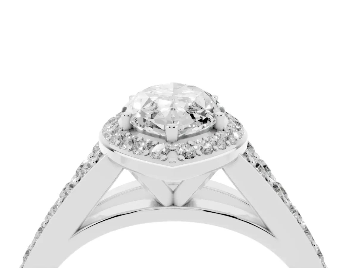 Marquise Cut Diamond Split Shank Halo Ring with Four-Prong Setting Platinum