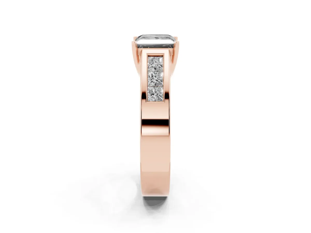 Fancy Black Princess Cut Cut Channel Set Solitaire Ring with Four-Prong Setting Rose gold