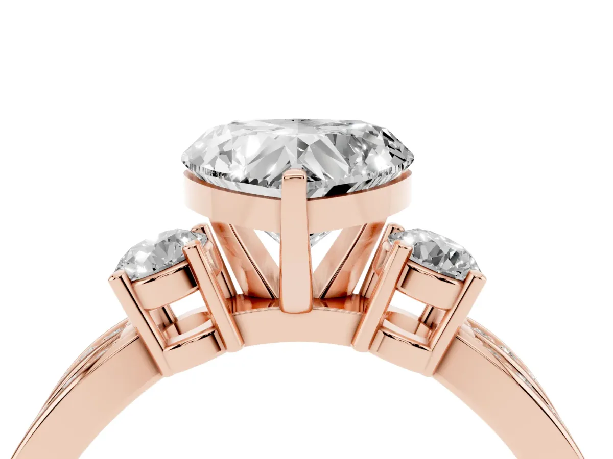 Three-Stone Heart Cut Cut Diamond Twist Band with Prong Setting Rose gold